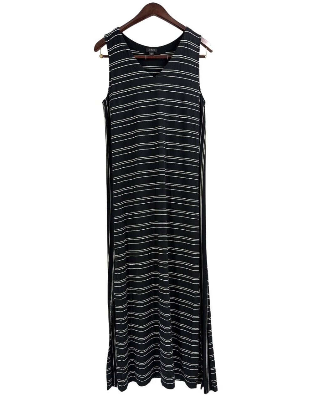 J. Jill Wearever Maxi Sleeveless Striped Dress Womens Medium Black White Casual